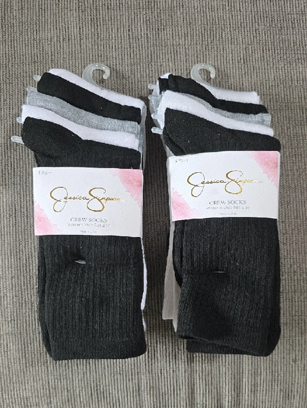 Jessica Simpson Black, White & Gray Crew Socks, Two 5-packs,‎ NWT, 10 Total.